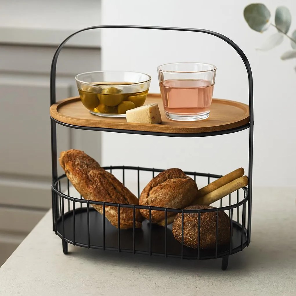 Patera do serwowania przekąsek ALBA, metalowy koszyk z uchwytem, 24 x 15 x 25 cm