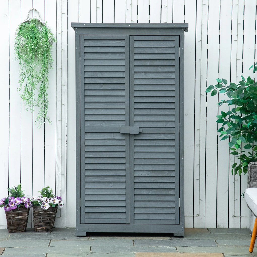 Outsunny Drewniana Szafa Ogrodowa z Dachem Skośnym i Drzwiami Filcowymi Szara 87x465x160cm | Aosom PL