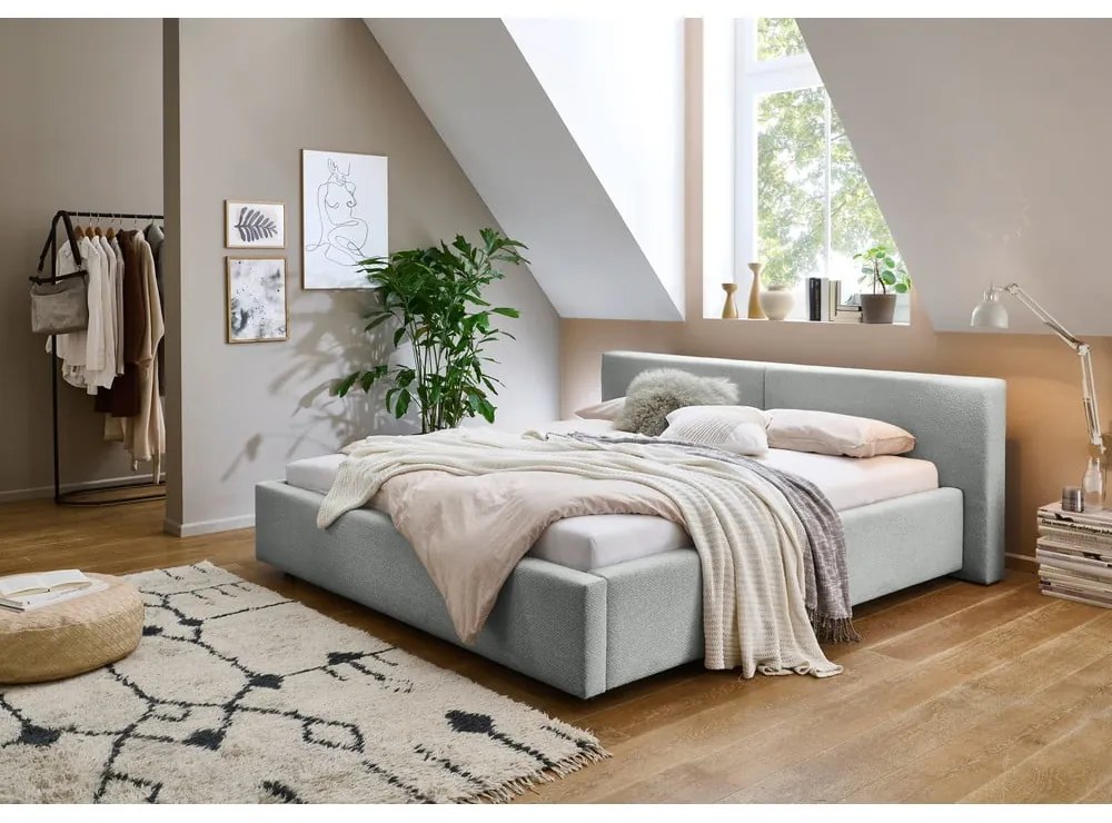 Szare tapicerowane łóżko dwuosobowe ze schowkiem i stelażem 140x200 cm Cube – Meise Möbel
