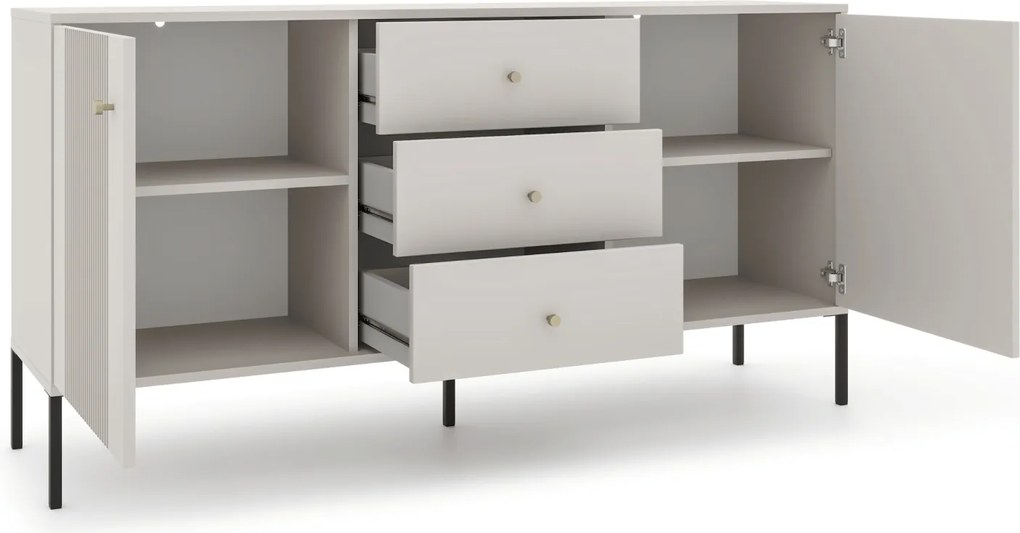 Komoda do Salonu Sypialni SOFT 154 cm Kaszmir Ryflowana Dwudrzwiowa z Szufladami Nowoczesna