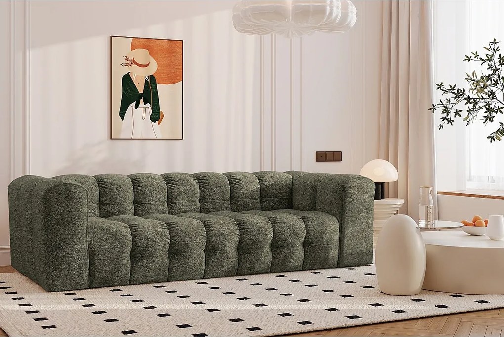 Sofa czteroosobowa BALOO, tkanina szenilowa + bukla, Zielony