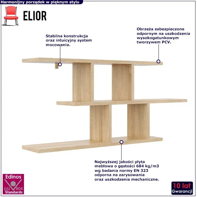 Minimalistyczna Półka Skandynawska Dąb Sonoma Osmen 3X