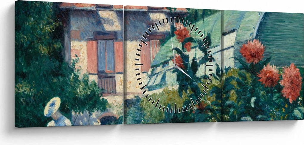 Obraz - Gustave Caillebotte, Dahlias, Garden at Petit Gennevilliers, reprodukcje (z zegarem) (90x30 cm)