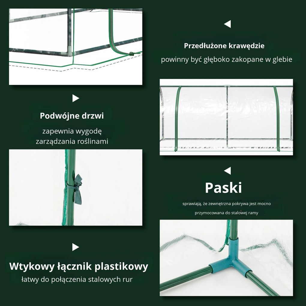 Szklarnia Outsunny, szklarnia z drzwiami, chłodnia, domek dla roślin, szkółka roślin, stal PVC, 200 x 100 x 80 cm