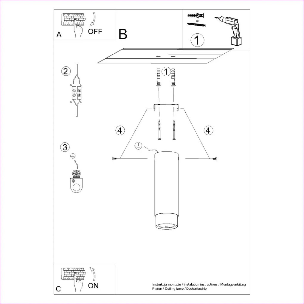 Plafon NERO 22,5 czarny/chrom tuba SOLLUX LIGHTING