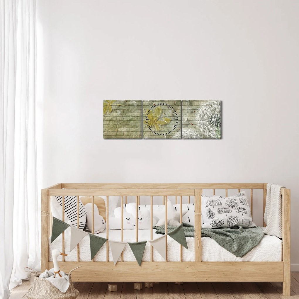 Obraz - Dmuchawce unoszone wiatrem (z zegarem) (90x30 cm)