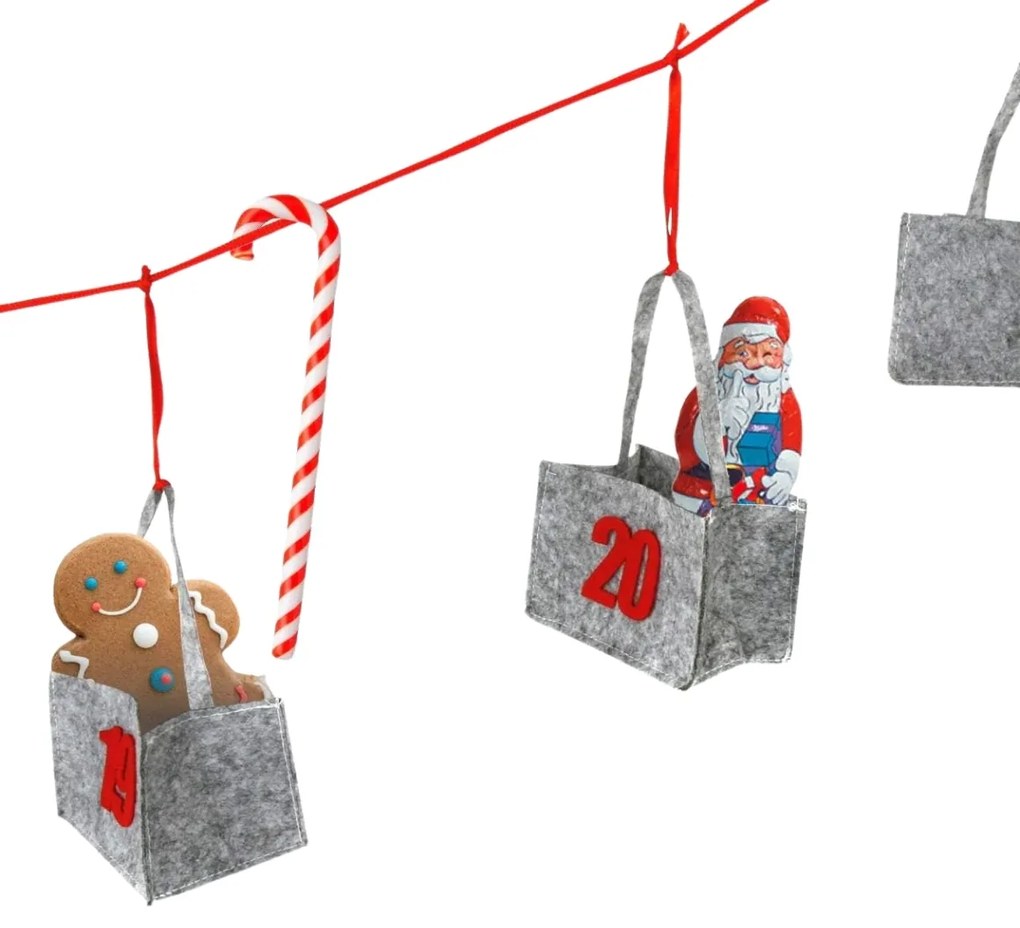 Wieszany kalendarz adwentowy BAGLANDER 5 m, szary