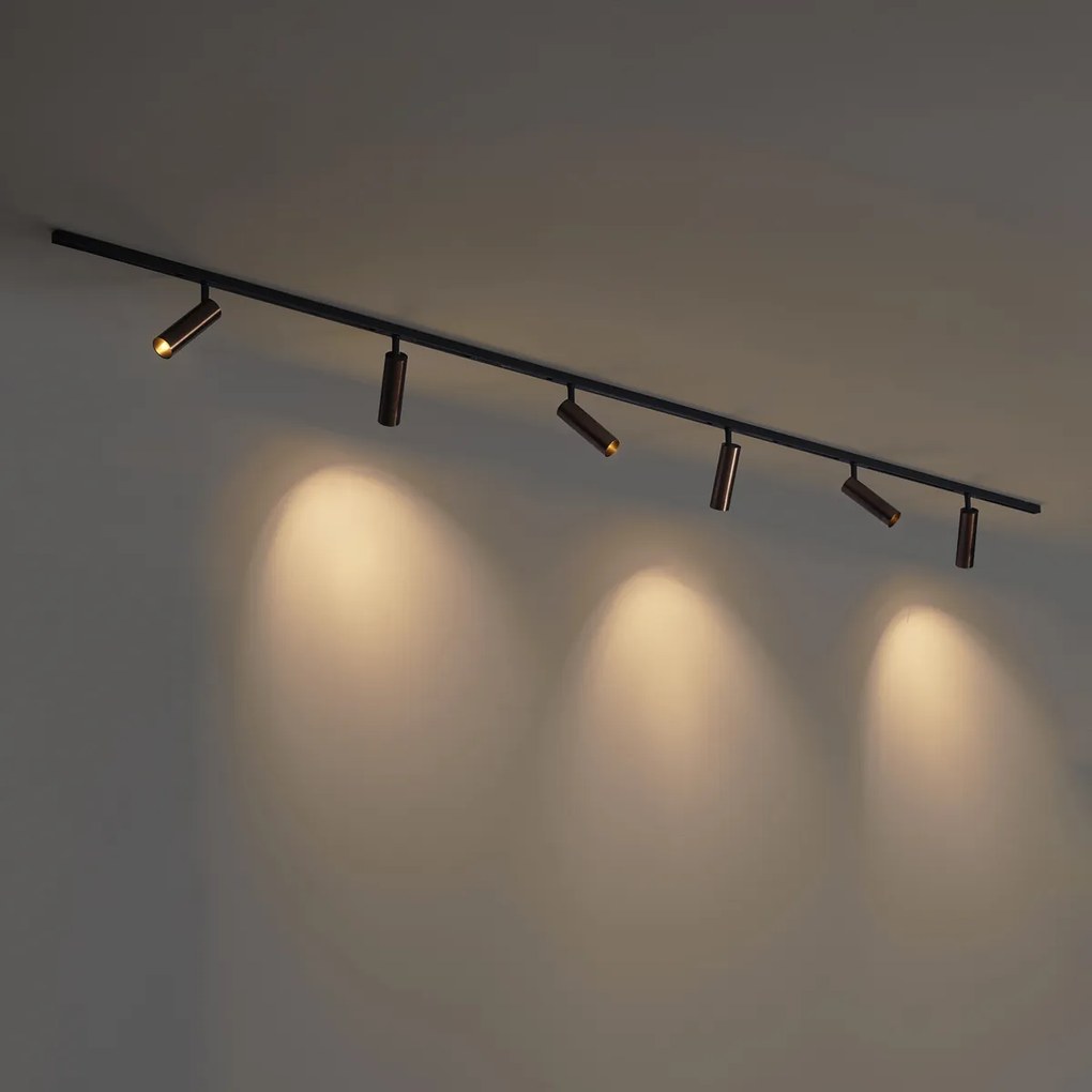 Nowoczesny system szynowy z 6 reflektorami ciemny brąz 1-fazowy - Slimline Uzzy