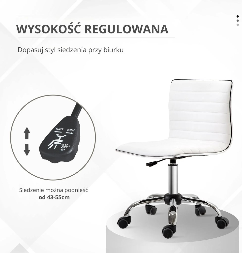 HOMCOM Fotel fryzjerski obrotowy krzesło do salonu regulacja wysokości białe wygodne siedzisko stal PU | Aosom PL