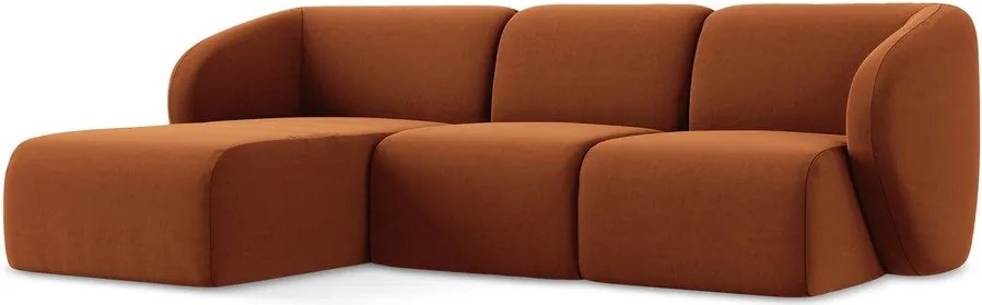 Aksamitny narożnik (lewostronny/z szezlongiem) w kolorze terakoty Lani – Makamii