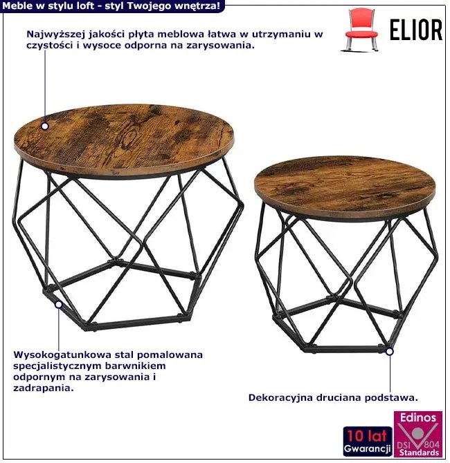 Zestaw 2 industrialnych drucianych stolików kawowych B1-E07