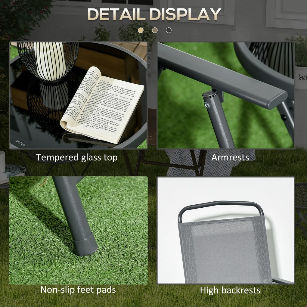Outsunny Zestaw mebli bistro na zewnatrz, Zestaw bistro ogrodowy Składany zestaw bistro, 53,5 cm x 64 cm x 93 cm, Jasnoszary