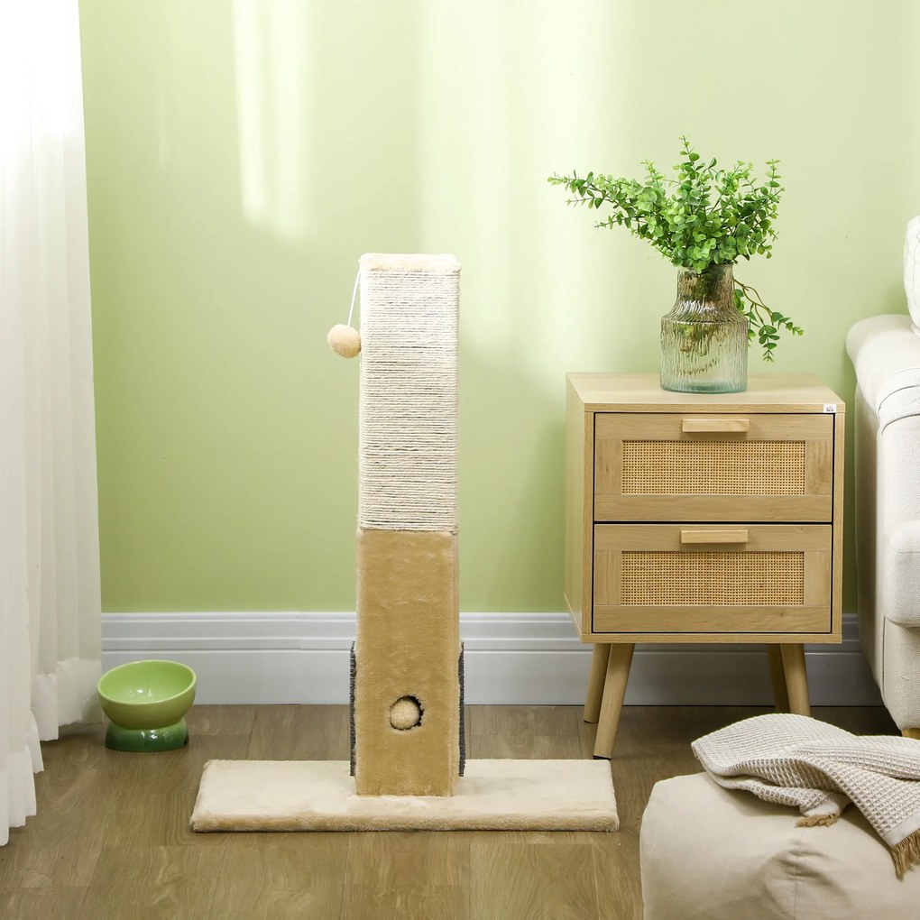 PawHut Drapak dla Kotów, Kolumna do Drapania, 79 cm Wysokość, z Jutą i Zabawką, Plusz, Beżowy