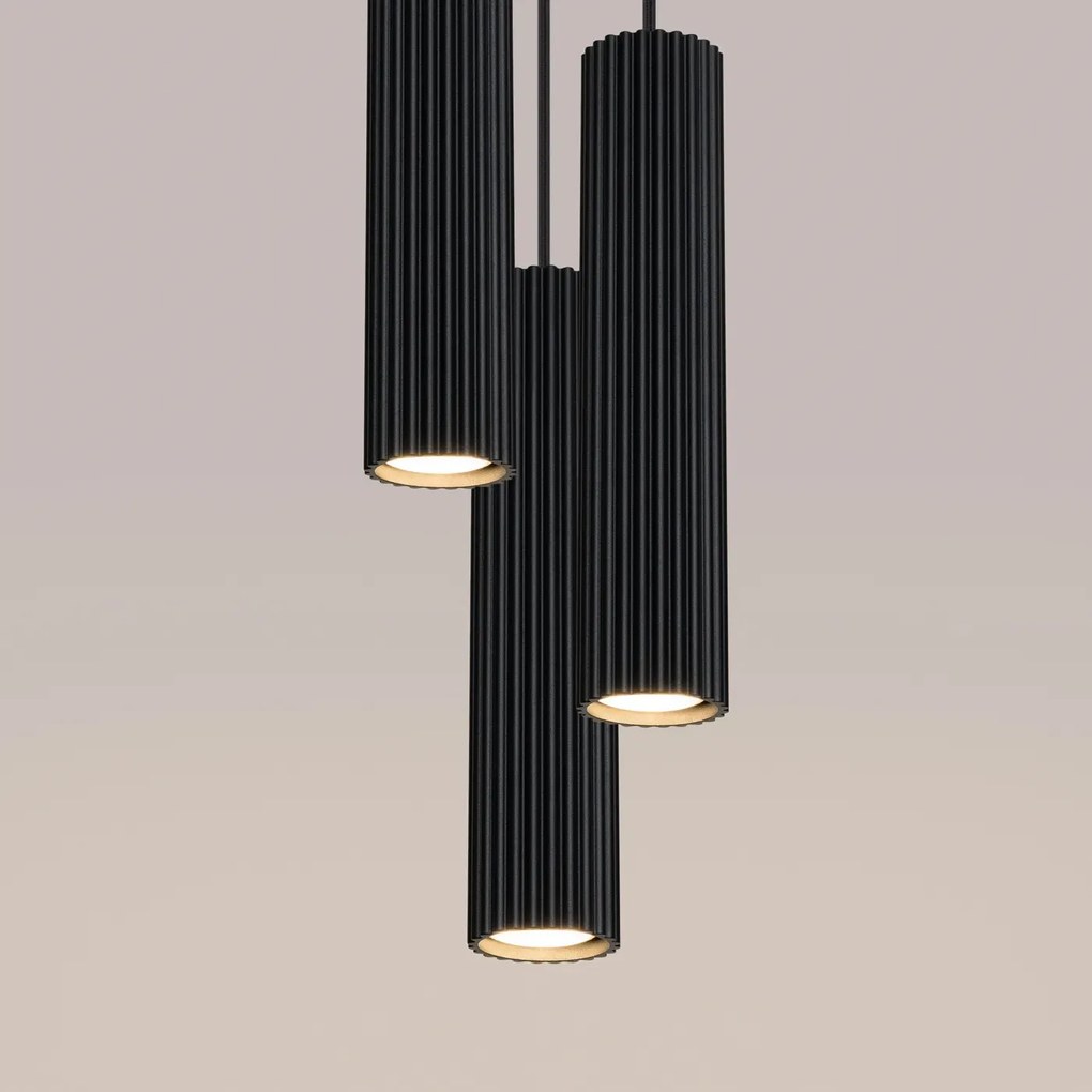 Lampa wisząca KARBON 3P czarna ryflowana SOLLUX LIGHTING