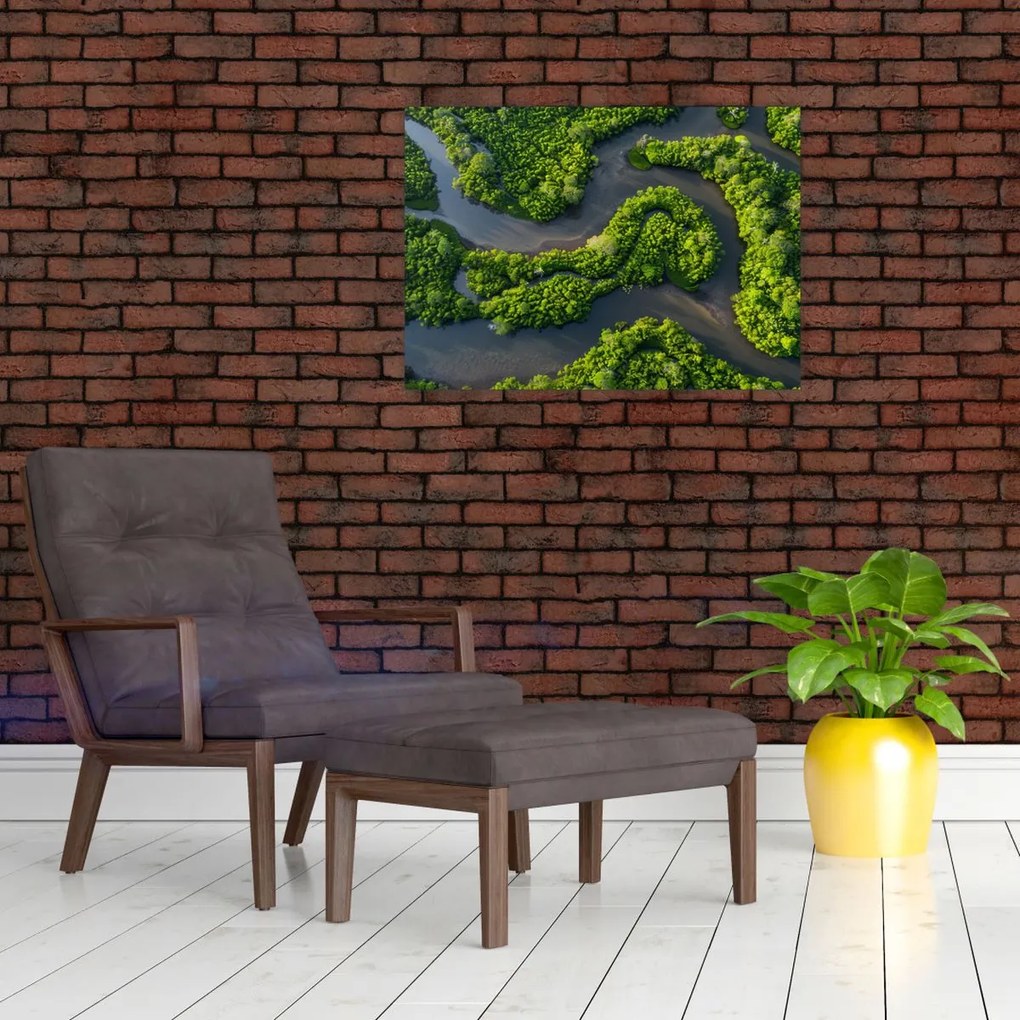 Obraz - Krajobraz leśny z rzeką (70x50 cm)