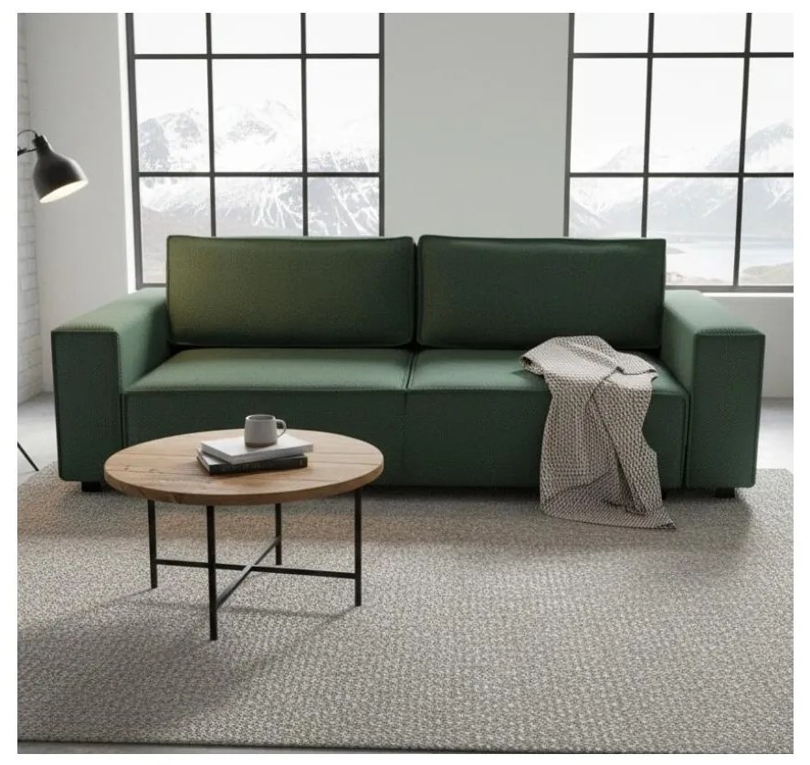 Rozkładana trzyosobowa sofa z pojemnikiem na pościel RONDA zielona