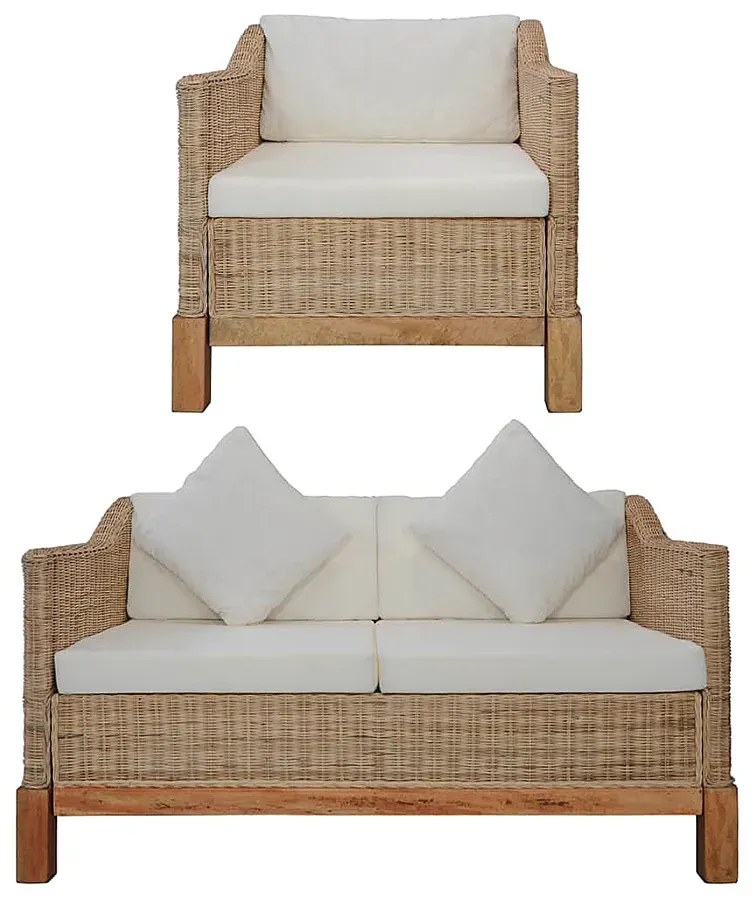 2-częściowy zestaw wypoczynkowy, sofa i fotel, naturalny rattan - Otma 3F