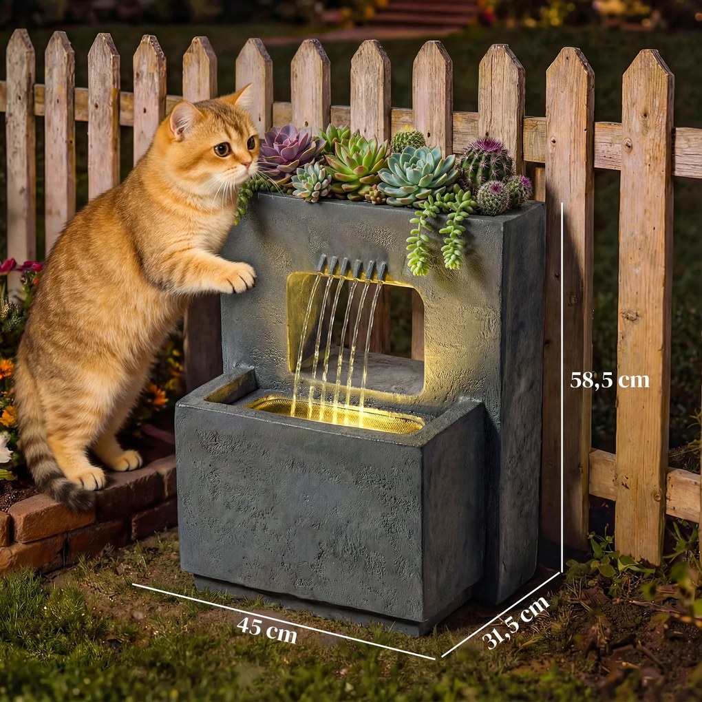 Outsunny Fontanna ogrodowa, 2-poziomowa z oświetleniem LED, donicą, designem kamienia, regulowana, 45 x 31,5 x 58,5 cm | Aosom PL