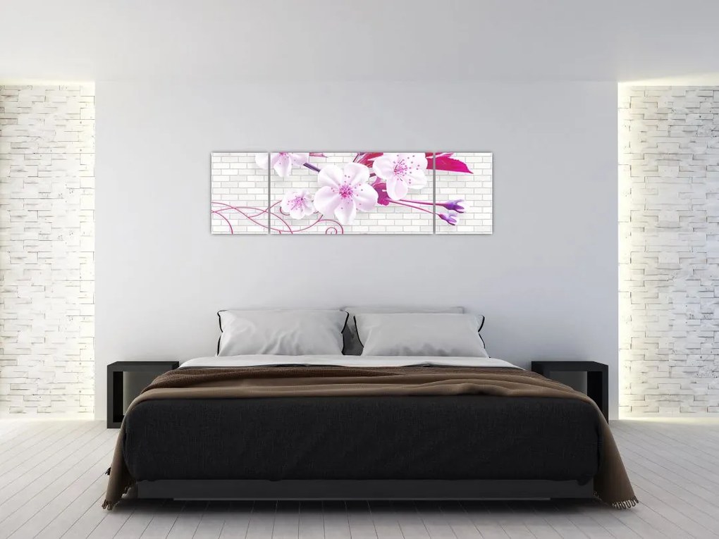 Obraz gałązki z kwiatami (170x50 cm)