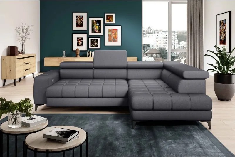 Narożnik BAGGIO Prawostronny z funkcją spania, wolnostojący tkanina LETTO 93 Ciemnoszary WERSAL