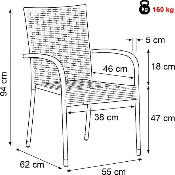 Autronic Krzesło ogrodowe, metal, polyratan, czarny, A ZC-S2113 BK