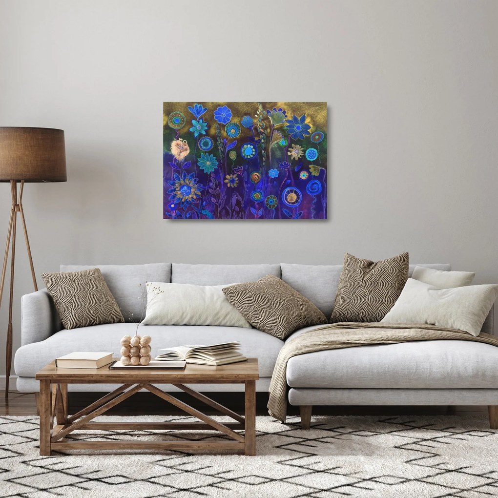 Obraz na szkle ciemnoniebieskich kwiatów (70x50 cm)