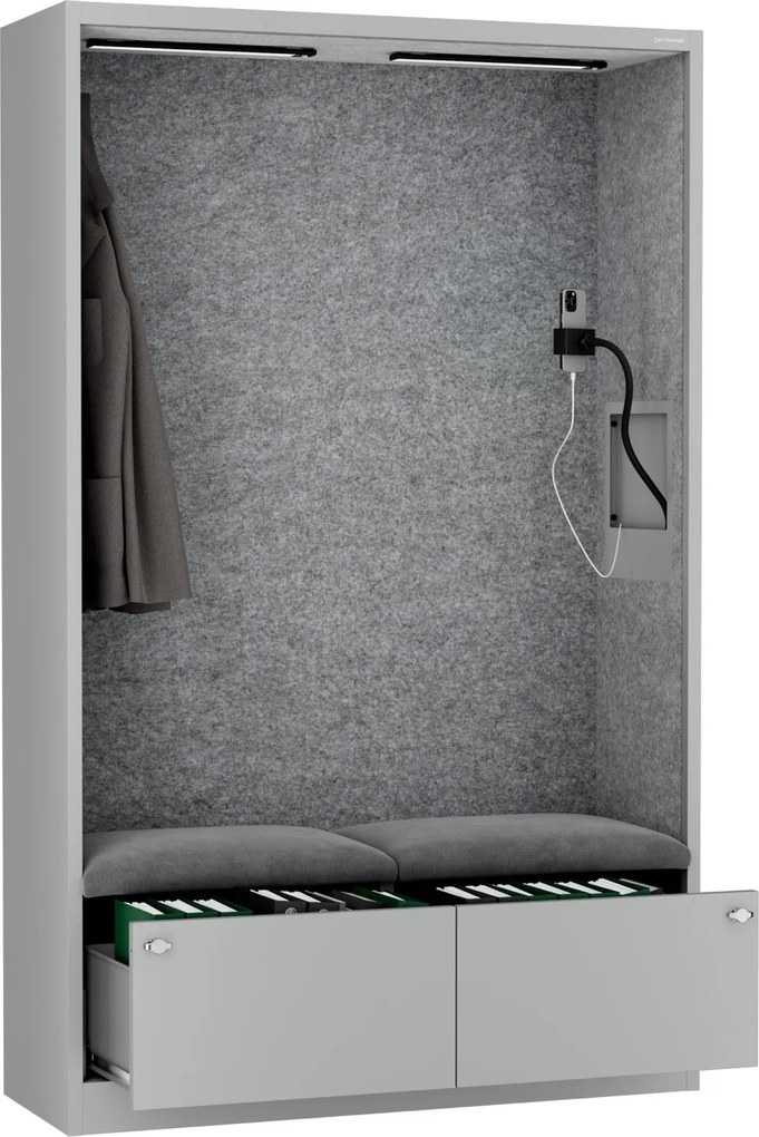 Szafa akustyczna do biura i szkoły Sally MentalBox, 115 x 40 x 185 cm, szary/szary