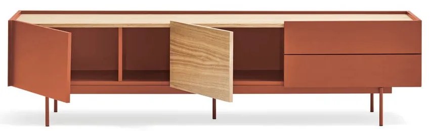 Ceglasto-naturalna szafka pod TV w dekorze dębu 180x45 cm Otto – Teulat