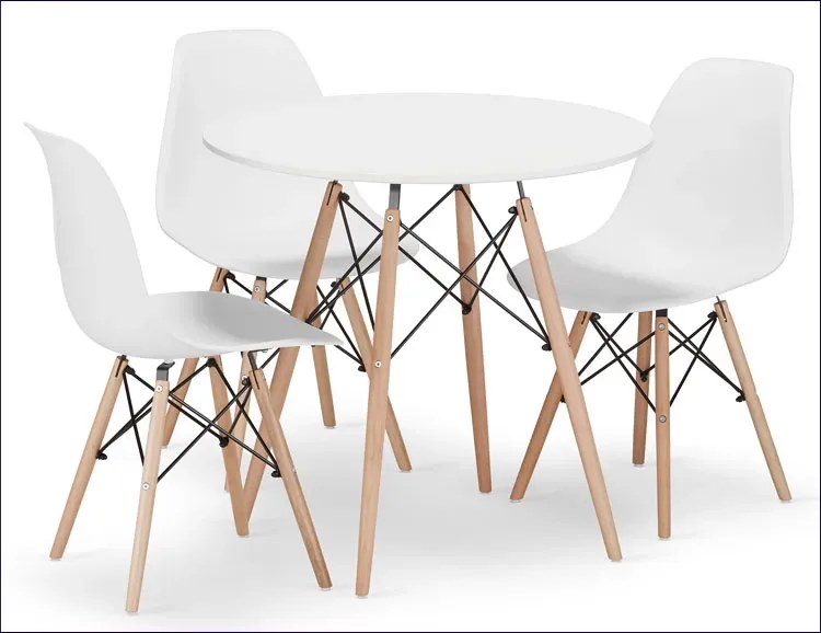 Komplet Stół Biały 80 Cm Z 3 Krzesłami Do Kuchni C4-M78
