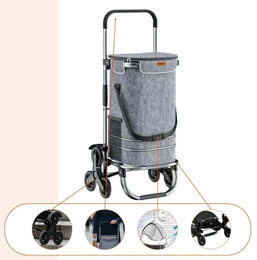 Torba na zakupy na kółkach do schodów COMFORT, 50l, szara Jurhan