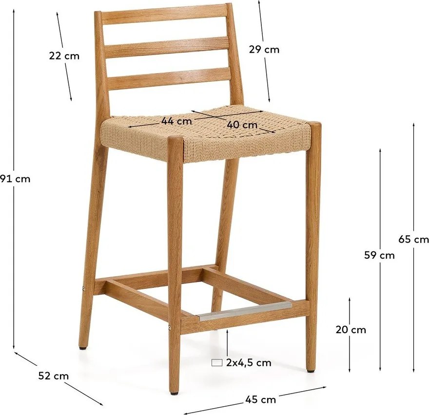 Hoker z litego drewna dębowego w naturalnym kolorze (wysokość siedziska 65 cm) Analy – Kave Home