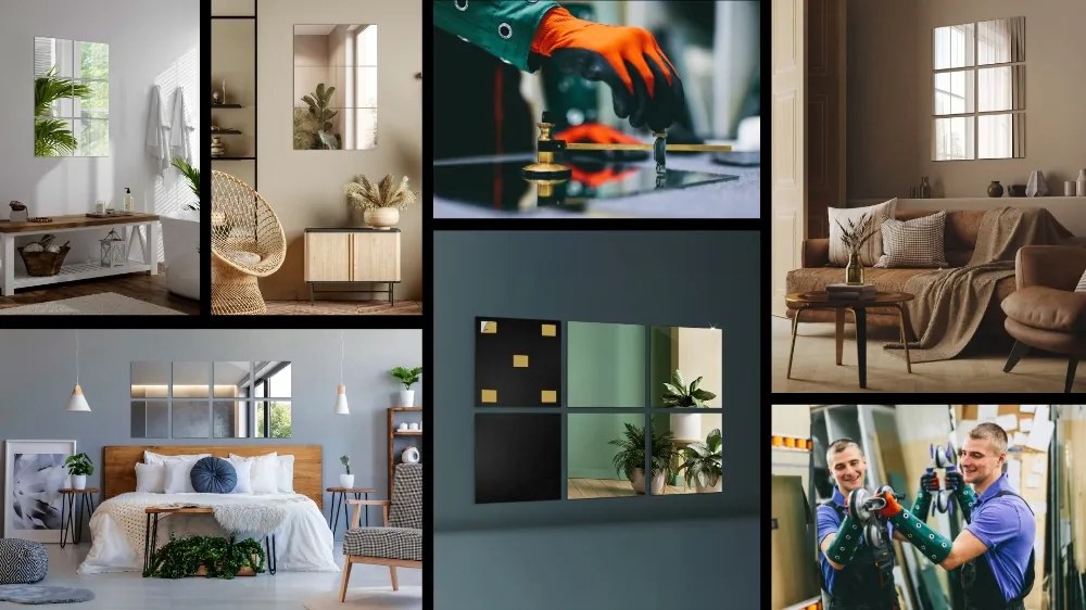 Kwadratowe płytki lustrzane samoprzylepne