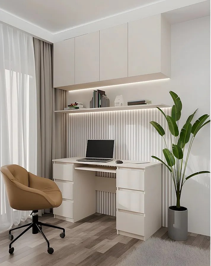 Biurko KUBA | Kaszmir Beż Biurko 6 szuflad | 130x51x76 cm | Nowoczesny Design