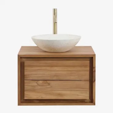 Zestaw Wiszących Mebli Łazienkowych Z Drewna Tekowego Jabari Drewno Tekowe & Cement Okrągły Biały Ø40 - Sklum