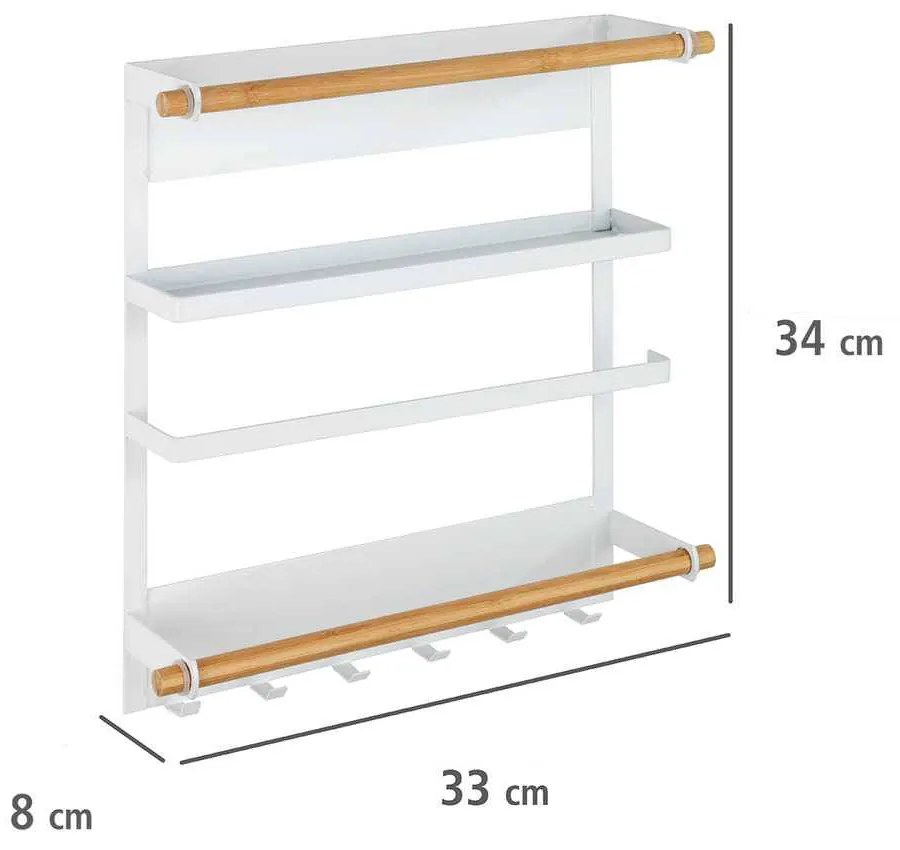 Wielofunkcyjna półka kuchenna MAGNA z uchwytem na ręcznik papierowy i haczykami, montaż bez wiercenia, WENKO