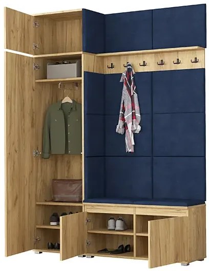 Szafa z siedziskiem tapicerowanym dąb craft + granat K6-M38