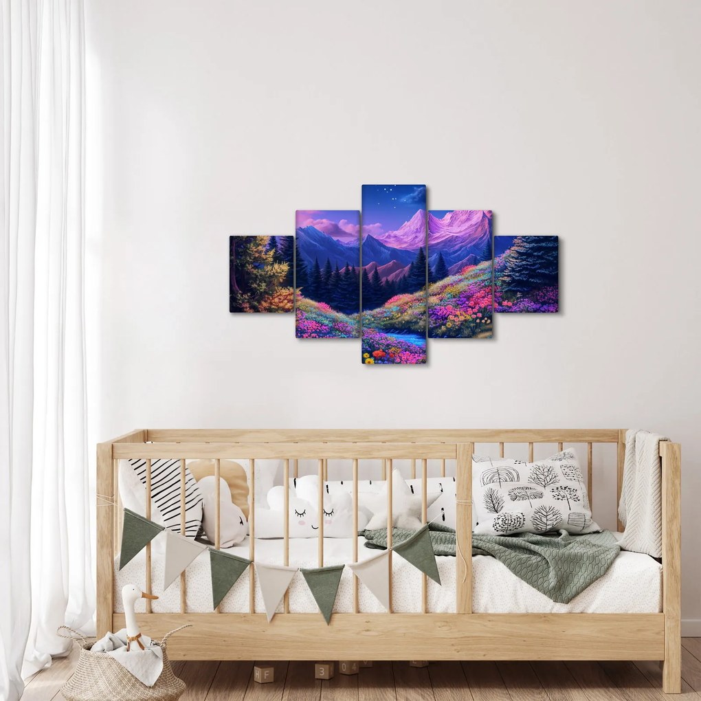 Obraz - Fioletowy krajobraz przy pełni księżyca (125x70 cm)