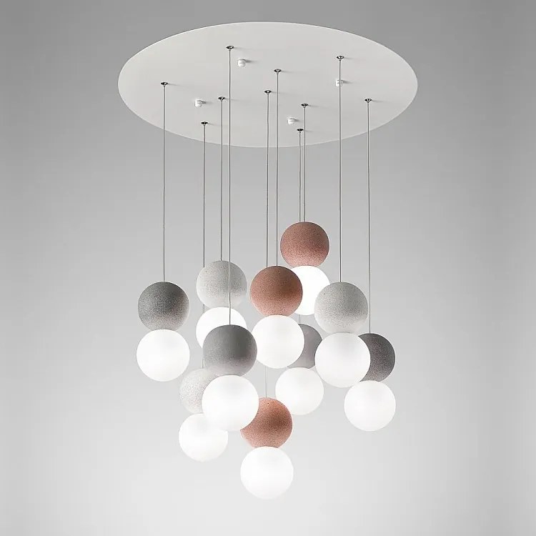 Sfera - lampa wisząca 10-punktowa z betonowymi kulami i szkłem opalowym - 10XG9 max 10X7W, nowoczesny design, IP20, żarówki nie są dołączone