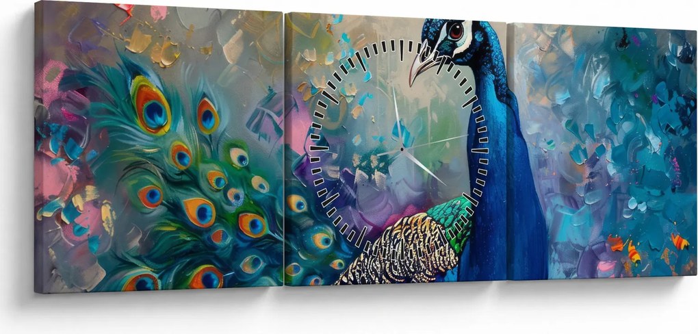 Obraz - Malowanie pawia (z zegarem) (90x30 cm)