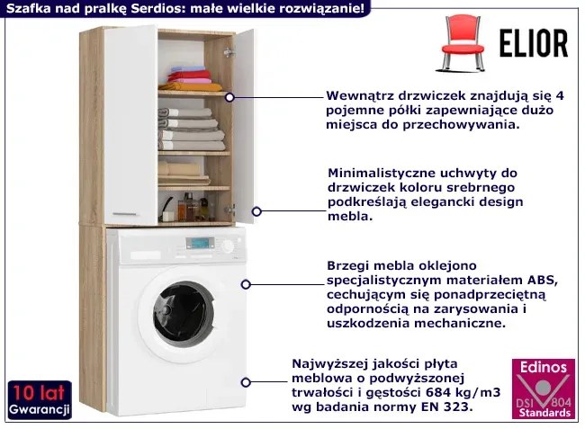 Szafka Nad Pralkę Dąb Sonoma + Biały D7-C65