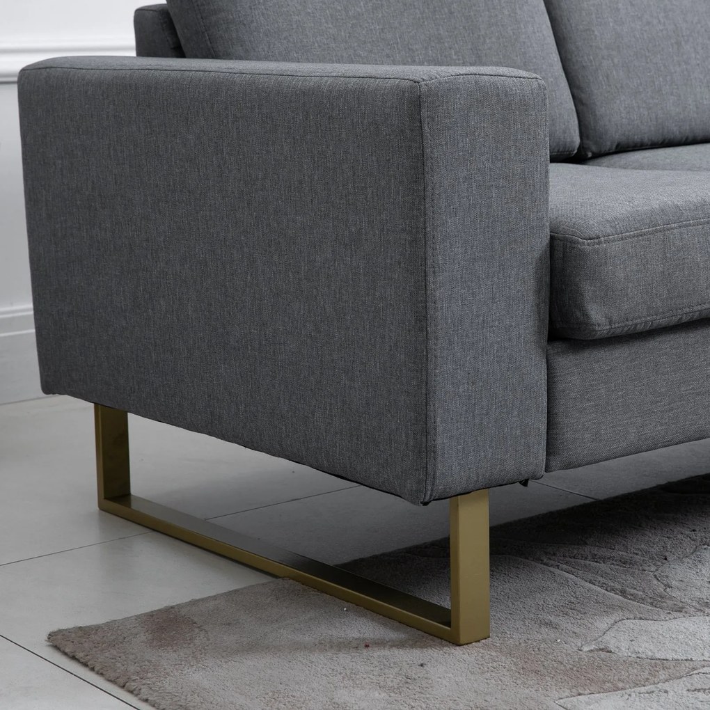 Homcom sofa 3-osobowa tapicerowana meble do siedzenia podłokietniki len ciemnoszary 200 x 82 x 78 cm | Aosom PL