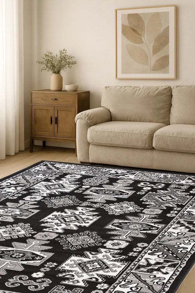 Czarny wzorzysty dywan w stylu retro G8-F23