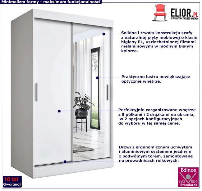Biała szafa przesuwna z lustrem 120 - Massi 3X