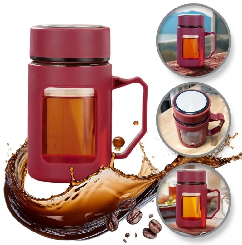 Szklana butelka z uchwytem BREW 500 ml, czerwona