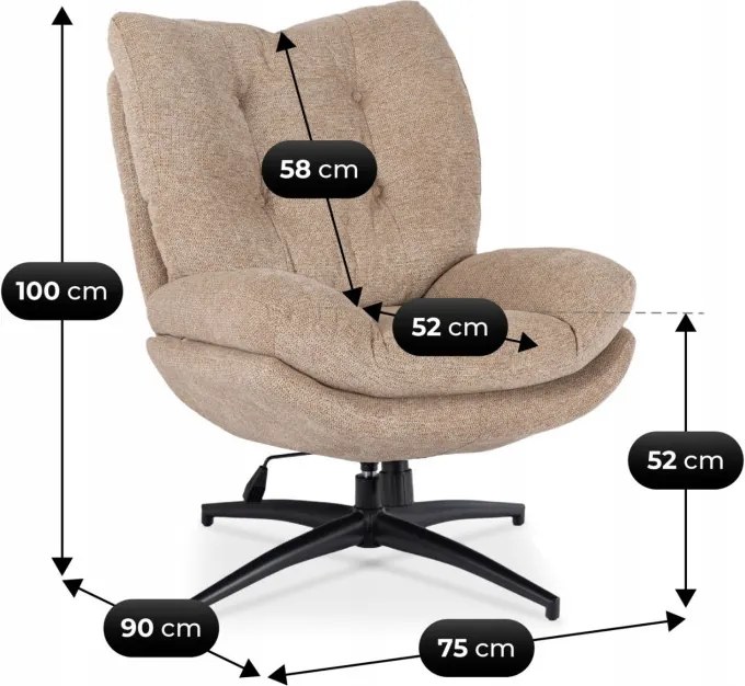 Fotel Wypoczynkowy Obrotowy FREMONT z Podnóżkiem Beżowy Nowoczesny