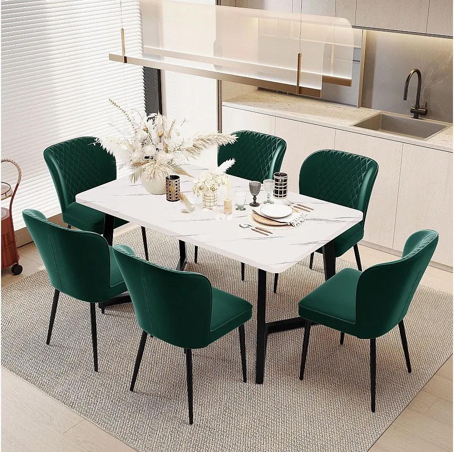 Krzesło do jadalni z aksamitu, metalowe nogi – zielony