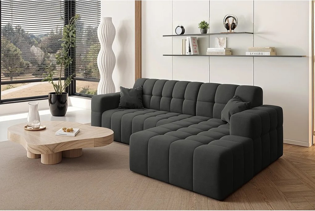 Narożnik w kształcie L NIMES, tkanina Portland, Czarny, Prawy