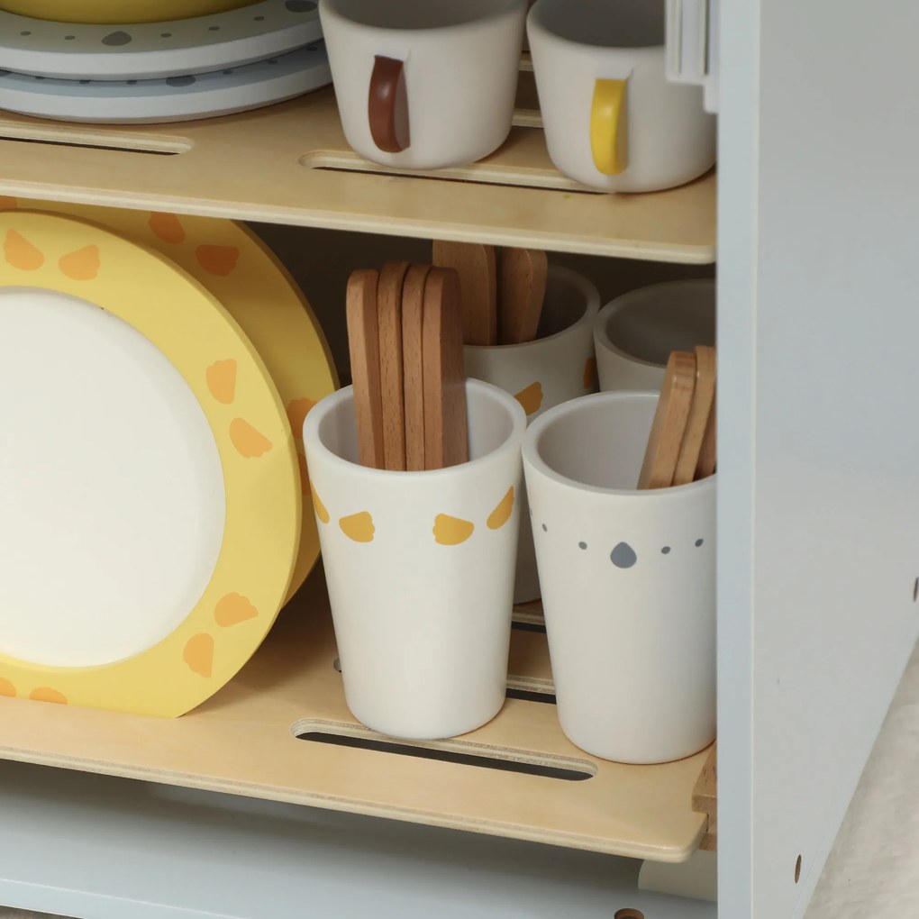 AIYAPLAY Zestaw kuchni ze zlewem, 32 elementy akcesoriów, MDF, dla dzieci od 3 lat, jasnoniebieska