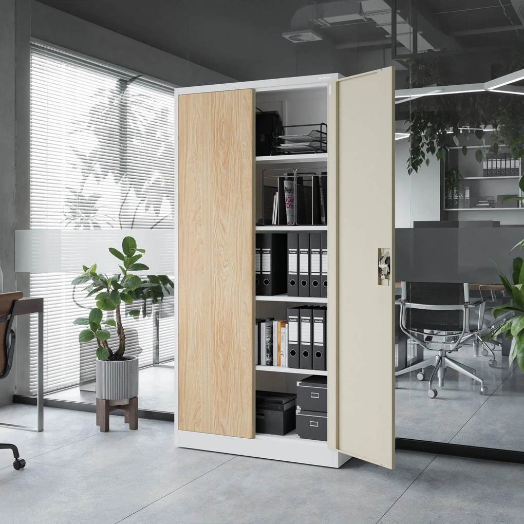 Szafa biurowa na dokumenty z 4 półkami biała/dąb sonoma, 900x1850x400 mm: JAN Eco Design