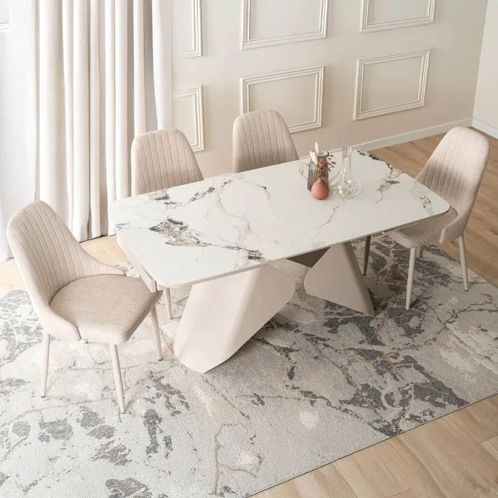 Stół Rozkładany Prostokątny VERONA 160-240 cm Ceramiczny Biały Marmur/Kaszmir Nowoczesny